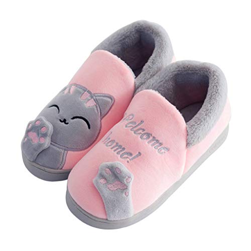 OHQ Zapatillas De Estar por Casa Mujer Invierno Dibujos Animados Gato Antideslizante CáLido Interior Dormitorio Zapatos De Piso (36-37, Rosado#2)