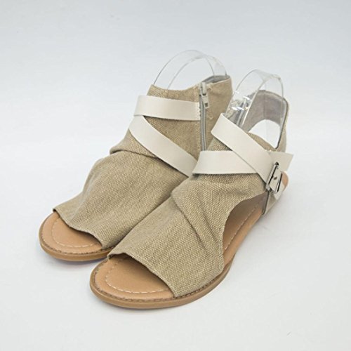 OHQ Zapatos para Mujeres Sandalias Planas De Boca De Pescado De Mujer Café Beige Negro Sandalias Planas TalóN La Correa del Tobillo SóLido Sandalias Romanas Cómodo Y Elegante Barato (39, Beige)