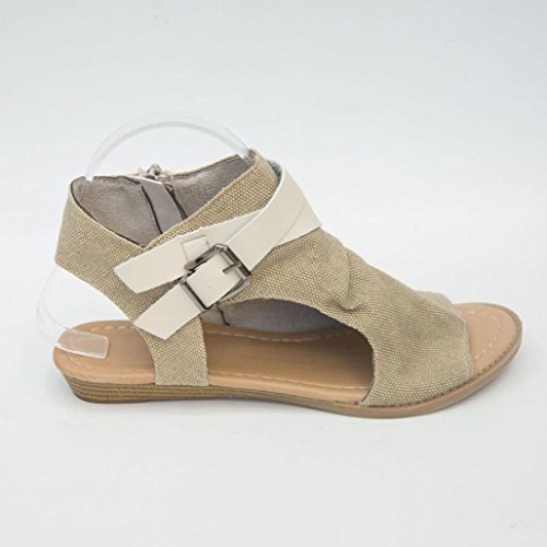 OHQ Zapatos para Mujeres Sandalias Planas De Boca De Pescado De Mujer Café Beige Negro Sandalias Planas TalóN La Correa del Tobillo SóLido Sandalias Romanas Cómodo Y Elegante Barato (39, Beige)