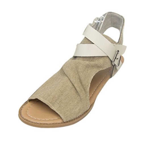 OHQ Zapatos para Mujeres Sandalias Planas De Boca De Pescado De Mujer Café Beige Negro Sandalias Planas TalóN La Correa del Tobillo SóLido Sandalias Romanas Cómodo Y Elegante Barato (39, Beige)