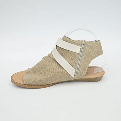 OHQ Zapatos para Mujeres Sandalias Planas De Boca De Pescado De Mujer Café Beige Negro Sandalias Planas TalóN La Correa del Tobillo SóLido Sandalias Romanas Cómodo Y Elegante Barato (39, Beige)