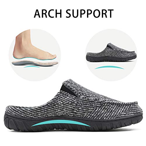 ONCAI Gris Zapatillas Casa Hombre Rayas Felpa Pantuflas de Invierno Alta Densidad Espuma de Memoria Antideslizante Cálido Forro Zapatillas Suave Vellón Lana Zuecos