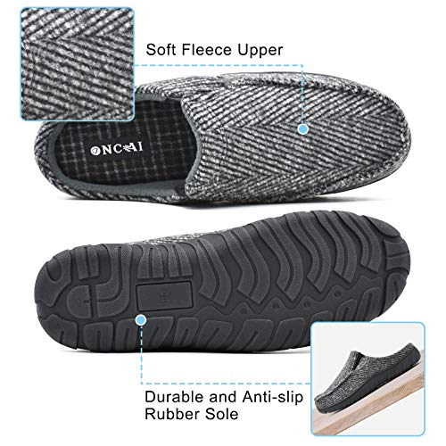 ONCAI Gris Zapatillas Casa Hombre Rayas Felpa Pantuflas de Invierno Alta Densidad Espuma de Memoria Antideslizante Cálido Forro Zapatillas Suave Vellón Lana Zuecos