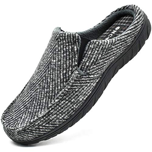 ONCAI Gris Zapatillas Casa Hombre Rayas Felpa Pantuflas de Invierno Alta Densidad Espuma de Memoria Antideslizante Cálido Forro Zapatillas Suave Vellón Lana Zuecos