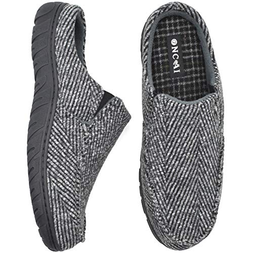 ONCAI Gris Zapatillas Casa Hombre Rayas Felpa Pantuflas de Invierno Alta Densidad Espuma de Memoria Antideslizante Cálido Forro Zapatillas Suave Vellón Lana Zuecos
