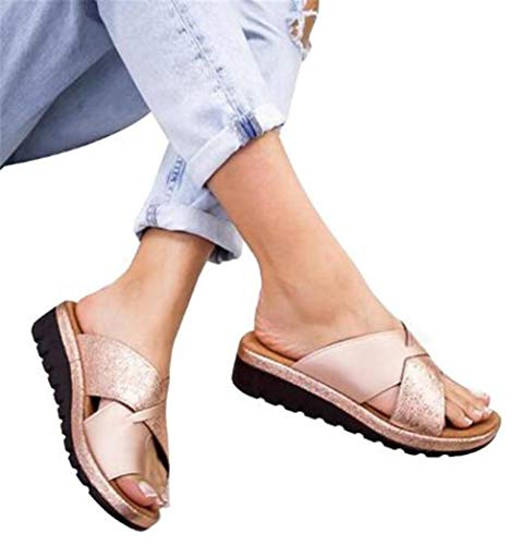 ONEYMM Sandalias Correctoras Zapatillas Juanete Ortopédicas Moda Cómodos para Mujer Suave Casuales Antideslizante Respirable Playa Verano Zapatos de Viaje Corrector De Juanetes,Oro,39