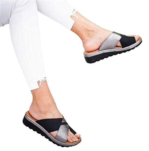 ONEYMM Sandalias Correctoras Zapatillas Juanete Ortopédicas Moda Cómodos para Mujer Suave Casuales Antideslizante Respirable Playa Verano Zapatos de Viaje Corrector De Juanetes,Negro,41