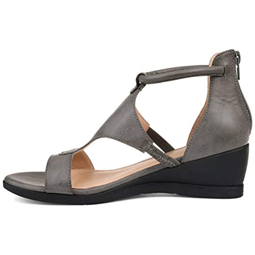 ONEYMM Sandalias de Verano para Mujer Cuero de PU Vintage Tallas Grandes Zapatos de Mujer Tacones Medios Zapatos de cuña Sandalias de Gladiador Ligeras y Bajas de cuña para Mujer,Negro,36