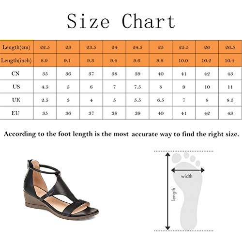 ONEYMM Sandalias de Verano para Mujer Cuero de PU Vintage Tallas Grandes Zapatos de Mujer Tacones Medios Zapatos de cuña Sandalias de Gladiador Ligeras y Bajas de cuña para Mujer,Negro,36