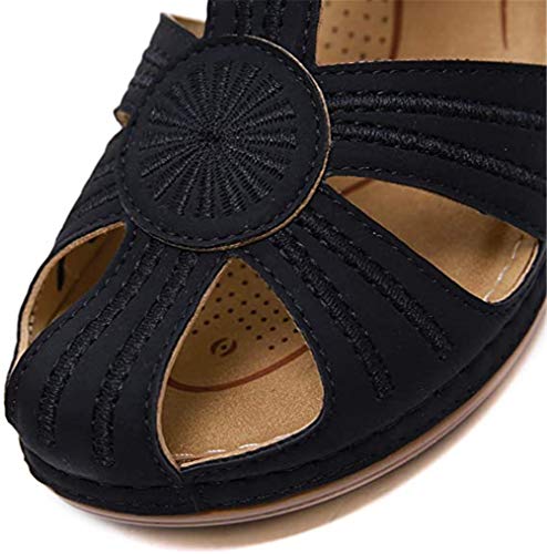ONEYMM Sandalias de Vestir para Mujer Verano Cuña Cómodos Casual Retro Sandalias Zapatos de Playa con Velcro 2020 Roma Casual Sandalias Fiesta Cómodo Zapatos Tacón Alto,Marrón,39