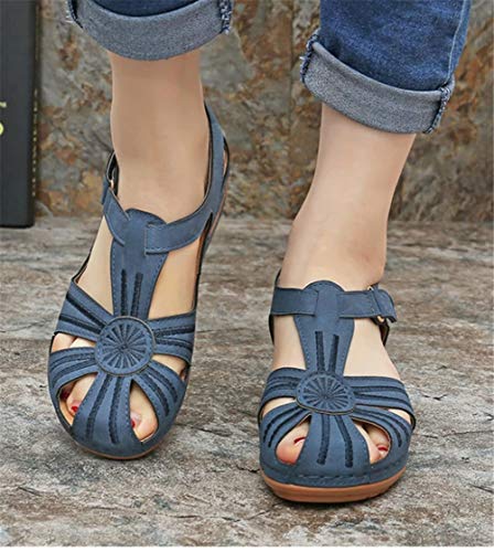 ONEYMM Sandalias de Vestir para Mujer Verano Cuña Cómodos Casual Retro Sandalias Zapatos de Playa con Velcro 2020 Roma Casual Sandalias Fiesta Cómodo Zapatos Tacón Alto,Marrón,39