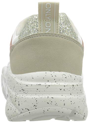 ONLY ONLSANNA-4 PU Chunky Sneaker, Zapatillas Mujer, White Detail W Glitter, 38 EU