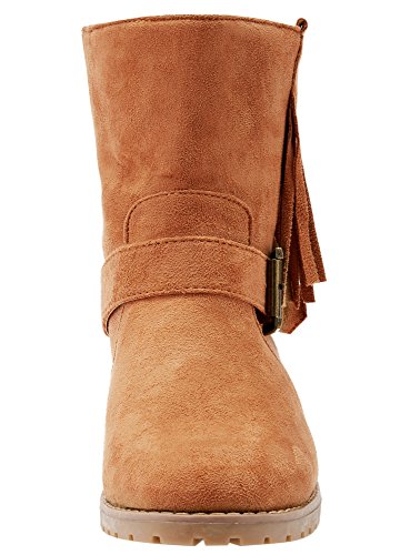 oodji Ultra Mujer Botas de Ante Sintético con Flecos, Marrón, 37 EU / 4 UK