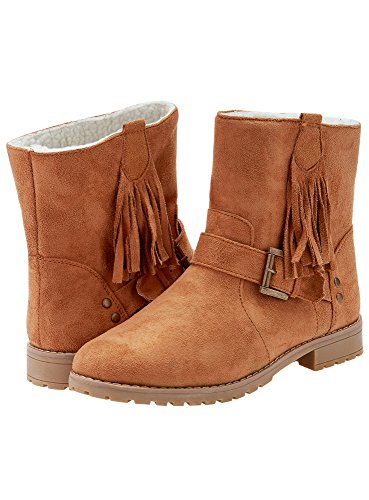 oodji Ultra Mujer Botas de Ante Sintético con Flecos, Marrón, 37 EU / 4 UK