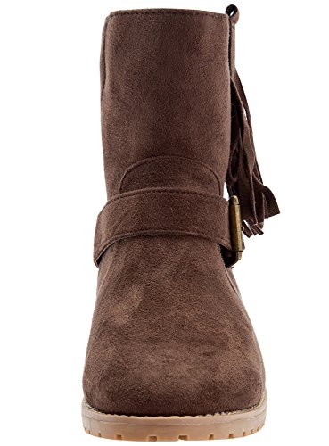 oodji Ultra Mujer Botas de Ante Sintético con Flecos, Marrón, 37 EU / 4 UK