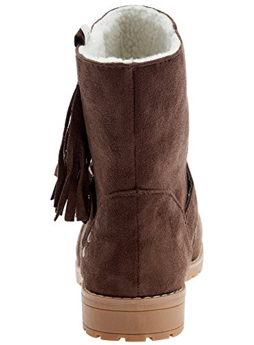 oodji Ultra Mujer Botas de Ante Sintético con Flecos, Marrón, 37 EU / 4 UK
