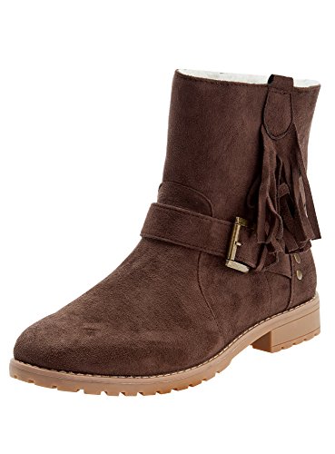 oodji Ultra Mujer Botas de Ante Sintético con Flecos, Marrón, 37 EU / 4 UK