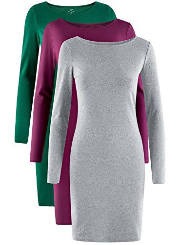 oodji Ultra Mujer Vestido Ajustado (Pack de 3), Multicolor, ES 34 / XXS