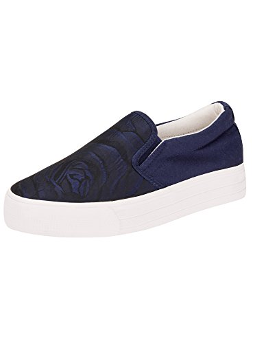 oodji Ultra Mujer Zapatillas Slip On de Suela Gruesa Estampadas, Azul, 39 EU / 6 UK