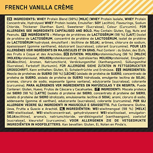 Optimum Nutrition Gold Standard 100% Whey Proteína en Polvo, Glutamina y Aminoácidos Naturales, BCAA, Crema de Vainilla Francesa, 30 Porciones, 900g, Embalaje Puede Variar
