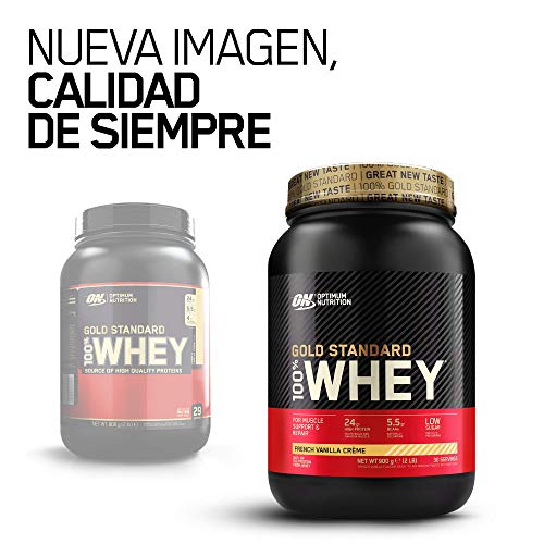 Optimum Nutrition Gold Standard 100% Whey Proteína en Polvo, Glutamina y Aminoácidos Naturales, BCAA, Crema de Vainilla Francesa, 30 Porciones, 900g, Embalaje Puede Variar