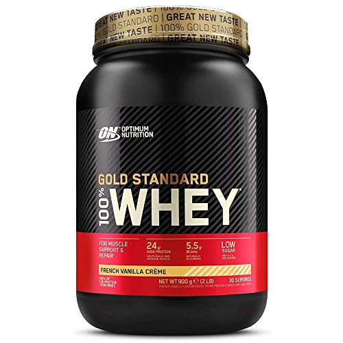 Optimum Nutrition Gold Standard 100% Whey Proteína en Polvo, Glutamina y Aminoácidos Naturales, BCAA, Crema de Vainilla Francesa, 30 Porciones, 900g, Embalaje Puede Variar