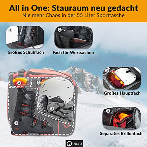 Otaro ® Premium Bolsa para Botas de esquí con Compartimento para Casco (Classic: Rojo/Negro)