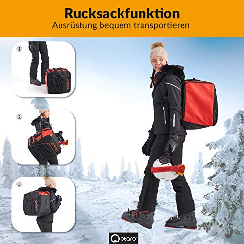 Otaro ® Premium Bolsa para Botas de esquí con Compartimento para Casco (Classic: Rojo/Negro)