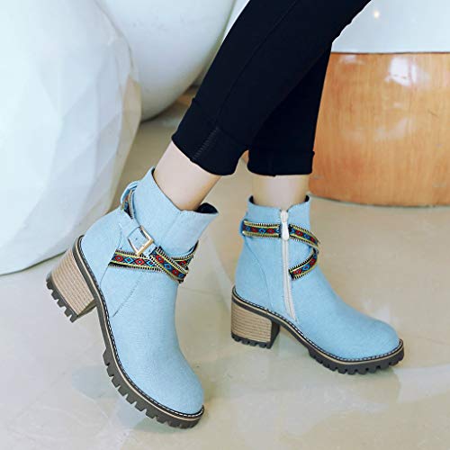 Otoño e Invierno Moda Ocio Denim Botines Mujer Tobillo Botas Botas de tacón bajo Señoras Zapatillas Casual Botas Desnudas Niñas Adolescente Señoras Bootie MEIbax