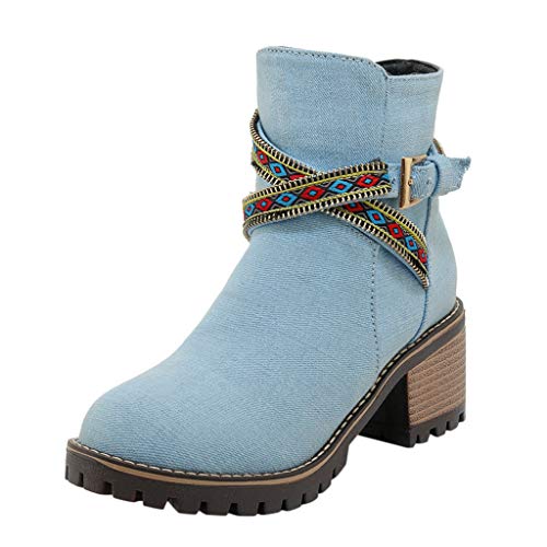 Otoño e Invierno Moda Ocio Denim Botines Mujer Tobillo Botas Botas de tacón bajo Señoras Zapatillas Casual Botas Desnudas Niñas Adolescente Señoras Bootie MEIbax