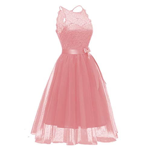 OverDose mujer De La Vendimia Princesa Bow CóCtel De Encaje Floral O-Cuello Fiesta Formal Una LíNea Swing Dress Novia Vestidos De Dama De Honor