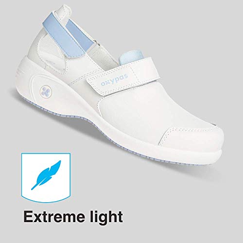Oxypas Move Up Salma Slip-resistant, Antistatic Nursing Shoes, White/Blue (Light Blue), 4 UK (37 EU)
