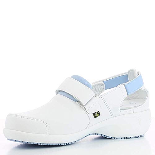 Oxypas Move Up Salma Slip-resistant, Antistatic Nursing Shoes, White/Blue (Light Blue), 4 UK (37 EU)