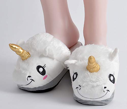 Pantuflas Zapatillas de Estar en Casa Unicornio Blancos Talla única 37 38 Suaves Calentitas Antideslizantes Peluche para Mujeres y Niñas