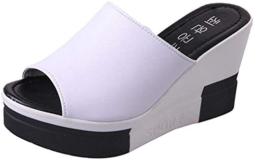 PAOLIAN Sandalias de cuña para Mujer Plataforma Verano 2018 Chanclas de cuña Zapatos de tacón de Boca de Pescado Mujer Mocasines Terciopelo Fiesta (39, Blanco)