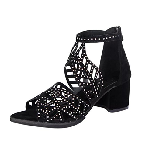 PAOLIAN Sandalias de Vestir de Mujer Plataforma Verano 2018 Terciopelo Sandalias Romano Cruz de Cordones Beads Zapatos de tacón de Boca de Pescado Mujer Hueco Terciopelo Fiesta (38, Negro)