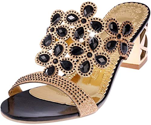 PAOLIAN Sandalias y Chanclas para Mujer Verano 2018 Moda Noche Chanclas con Rhinestone Fiesta Zapatos de Plataforma Tacón Ancho Cuña Open Toe Antideslizante Sandalias (41 EU, Negro)