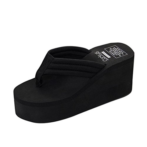 PAOLIAN Sandalias y Chanclas para Mujer Verano 2018 Sólido Zapatos de Cuña Plataforma Playa Chanclas de Flip-Flops Cómodos Open Toe Casual Suela Blanda Sandalias Mujer EVA Moda Fiesta (39, Negro)