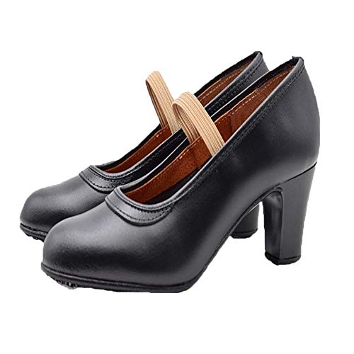 PASARELA - Zapatos de Baile Flamenco de Piel Negros Mujer Cuero Mujer Color: Negro Talla: 37