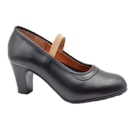 PASARELA - Zapatos de Baile Flamenco de Piel Negros Mujer Cuero Mujer Color: Negro Talla: 37