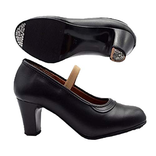 PASARELA - Zapatos de Baile Flamenco de Piel Negros Mujer Cuero Mujer Color: Negro Talla: 37