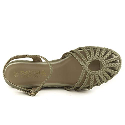 PAYMA - Sandalias Cuñas de Esparto Yute de Mujer. Esparteras. Planta Interior Acolchada. con o Sin Plataforma. Punta Abierta o Cerrada. Cierre Hebilla de Tobillo. Beige, Arcoiris, Oro y Plata