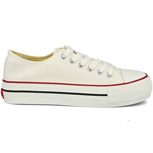 PAYMA - Zapatillas Bambas Botas de Lona Mujer. Puntera de Goma. Playeras de Deporte Casual y Caminar. Piso Doble o Sencillo. Negras Blancas Rojas Azul Jeans