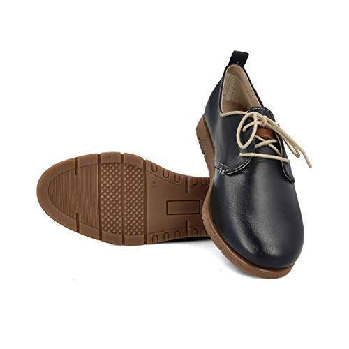 PAYMA - Zapatillas Deportivas Sneakers de Piel para Mujer. Zapatos Planos Casual Blucher. Cierre Cordones. Piel Super Flexible. Máxima Comodidad. Color Cuero, Azul Marino, Rojo, Negro y Blanco.