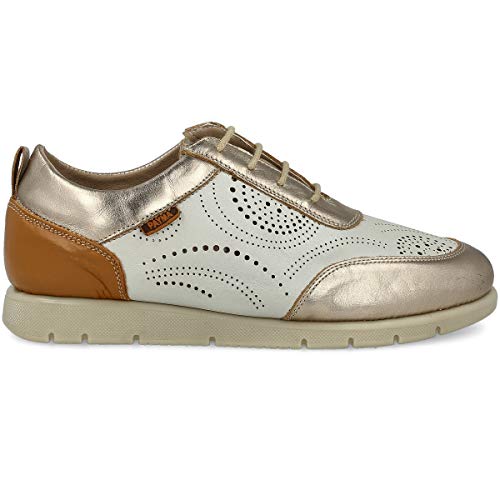 PAYMA - Zapatillas Deportivas Sneakers de Piel para Mujer. Zapatos Planos Casual Blucher. Cierre Cordones. Piel Super Flexible. Máxima Comodidad. Color Cuero, Azul Marino, Rojo, Negro y Blanco.