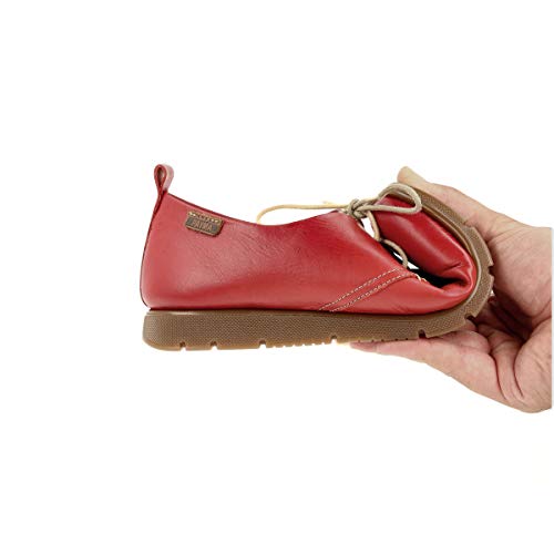 PAYMA - Zapatillas Deportivas Sneakers de Piel para Mujer. Zapatos Planos Casual Blucher. Cierre Cordones. Piel Super Flexible. Máxima Comodidad. Color Cuero, Azul Marino, Rojo, Negro y Blanco.