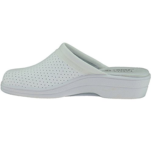 PERCLA - Zueco sanitario en piel para mujer - Modelo 798, color BLANCO, Talla 39