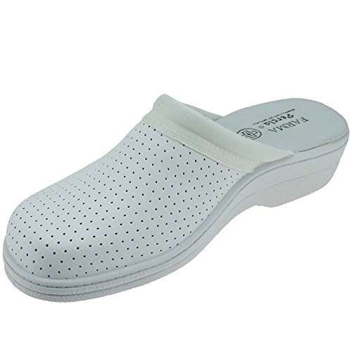 PERCLA - Zueco sanitario en piel para mujer - Modelo 798, color BLANCO, Talla 39