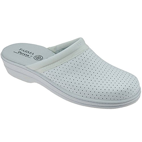PERCLA - Zueco sanitario en piel para mujer - Modelo 798, color BLANCO, Talla 39