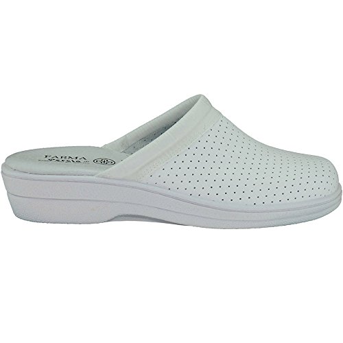 PERCLA - Zueco sanitario en piel para mujer - Modelo 798, color BLANCO, Talla 39